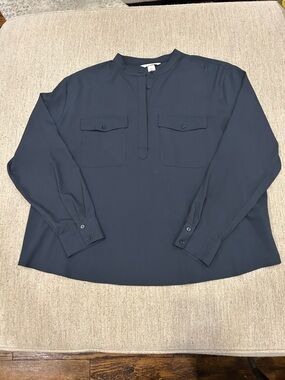 H&M Navy Blue Long-Sleeve Utility Blouse